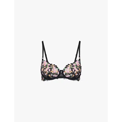 Savage X Fenty Womens Blk Caviar Bloom Bad Lce Savage Not Sorry Unlined Balconette Lace Bra