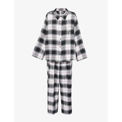 Savage X Fenty Womens Dove White Plaid Flannel Feels Check Cotton-blend Pyjama Set Xxl