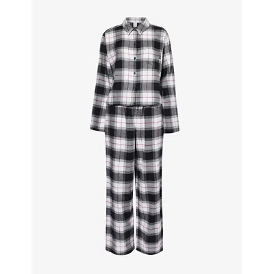Savage X Fenty Womens Flannel Feels Check Cotton-blend Pyjama Set Dove White Plaid