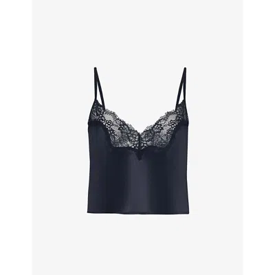 Savage X Fenty Womens Nite Shade Lace-trim Satin Cami Top Black Caviar