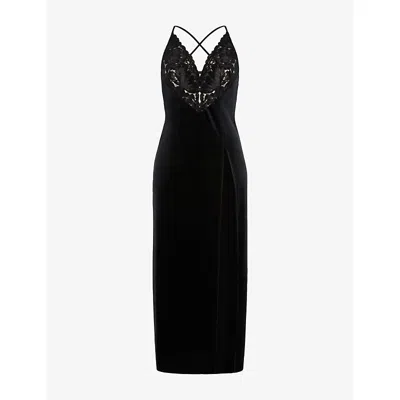 Savage X Fenty Womens  Noir Lace Satin Maxi Slip In Black