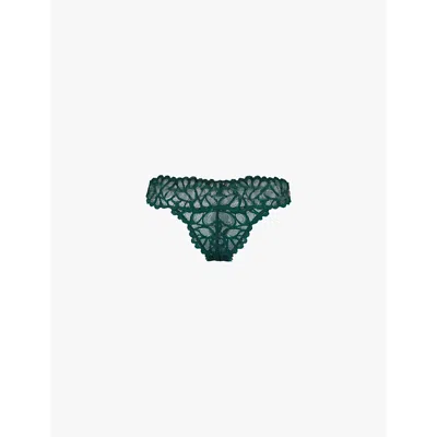 Savage X Fenty Womens Underworld Green Not Sorry Lace Mid-rise Stretch-lace Thong