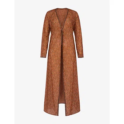 Savage X Fenty Womens  Printed Long-sleeves Stretch-woven Robe In Brown