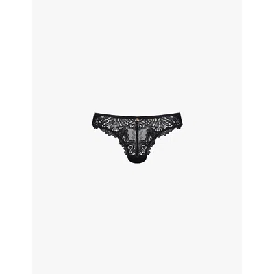Savage X Fenty Womens Caviar Romantic Corded Brand-charm Lace Thong