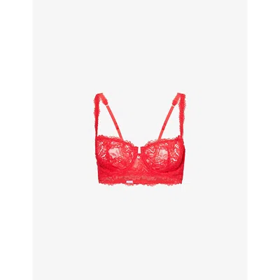 Savage X Fenty Womens Romantic Corded Unlined Balconette Lace Bra Timeless Red