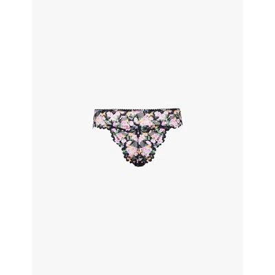 Savage X Fenty Womens Blk Caviar Bloom Bad Lce Savage Not Sorry High-leg Floral Lace Thong