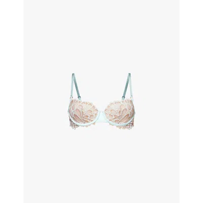 Savage X Fenty Womens  Savage Not Sorry Unlined Lace Balconette Stretch-lace Bra In Mnt Cndtn Blu/sbtl Brwn