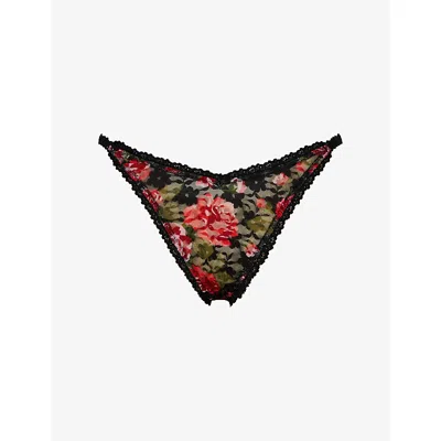 Savage X Fenty Womens  Sinful Rose-print Lace Brazilian Briefs In Blue