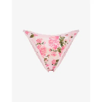 Savage X Fenty Womens  Sinful Rose-print Lace Brazilian Briefs In Pink