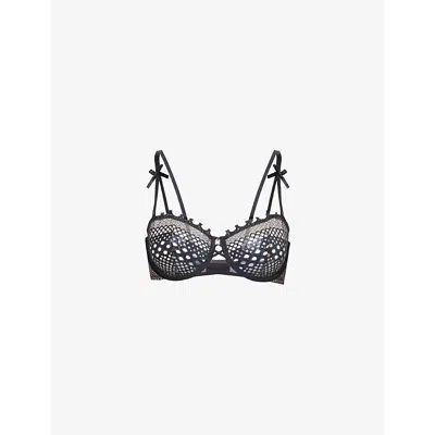 Savage X Fenty Womens  Starlet Nights Balconette Lace Bra In Black Caviar/black Foil
