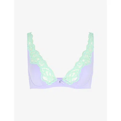 Savage X Fenty Womens  Swirly Girly Unlined Woven Bra In Blue
