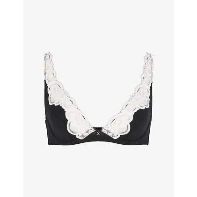 Savage X Fenty Womens  Swirly Girly Unlined Woven Bra In Black