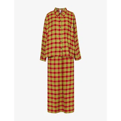 Savage X Fenty Womens  Flannel Feels Check Cotton-blend Pyjama Set In Sge Dy Grn/ Red Cgnc Pld