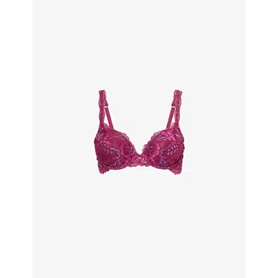 Savage X Fenty Womens  Romantic Corded Padded Demi-cup Metallic Lace Bra In Sug Plm/prpl Psn Frt Met
