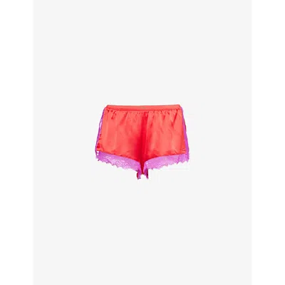 Savage X Fenty Womens  Fire Desire Lace-trim Stretch-satin Shorts In Timeless Red