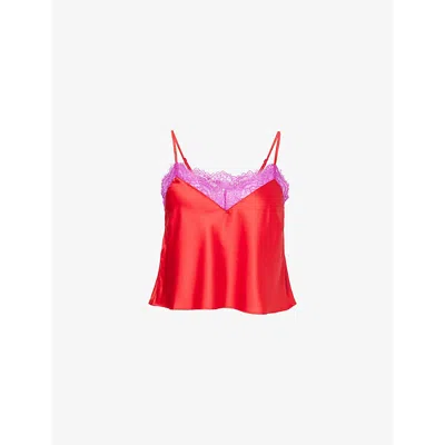Savage X Fenty Womens  Nite Shade Lace-trim Satin Sleep Cami Top In Timeless Red