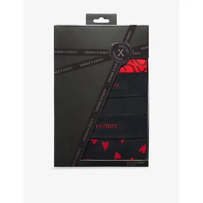 Savage X Fenty X Fenty Mens Black/red/black Savage X Pack Of Three Stretch-jersey Boxer Briefs In Blue