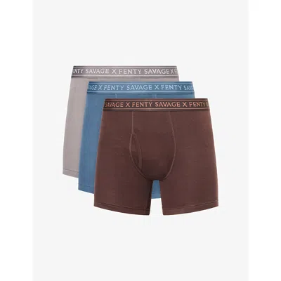 Savage X Fenty X Fenty Mens Espresso/nightfall/grey Classics Pack-of-three Stretch-cotton Boxer Briefs 3 Pack In Multi