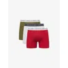 Savage X Fenty X Fenty Mens Red/green/grey Heather Classics Pack Of Three Stretch-cotton Boxer Briefs In Multi
