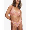 Savage X Fenty X Fenty Womens Acacia Pink Sunray Unlined Plunge Lace Bra 32dd