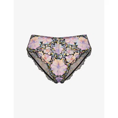 Savage X Fenty X Fenty Womens Black Caviar Field Of Flowers Cheeky Printed-lace Stretch-woven Briefs In Multi