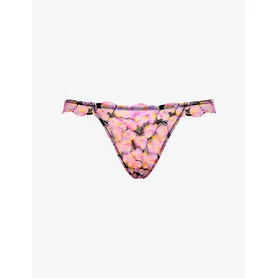 Savage X Fenty X Fenty Womens Black Caviar Sun Tide Floral Lace Thong In Multi