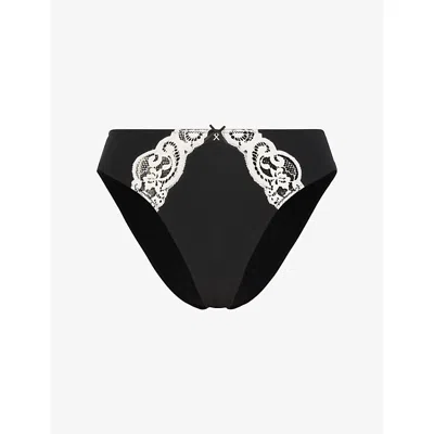 Savage X Fenty X Fenty Womens Black Caviar/white Tea Swirly Girly Cheeky Woven Briefs Xxxl