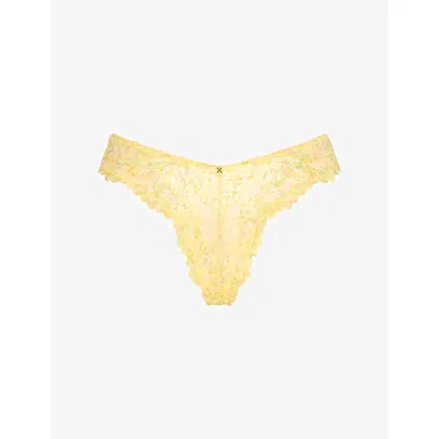 Savage X Fenty X Fenty Womens Butter Yellow Multi Romantic Corded Lace Brazilian Briefs Xl