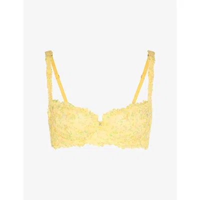 Savage X Fenty X Fenty Womens Butter Yellow Multi Romantic Corded Lace Unlined Balconette Bra