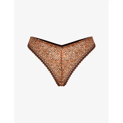 Savage X Fenty X Fenty Womens Cedar Brown Croc Crush Brazilian Stretch-woven Briefs