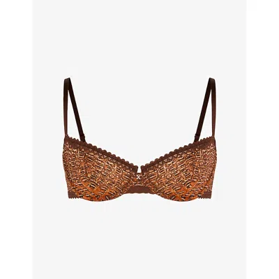Savage X Fenty X Fenty Womens Cedar Brown Croc Crush Lace Unlined Balconette Bra 34ddd