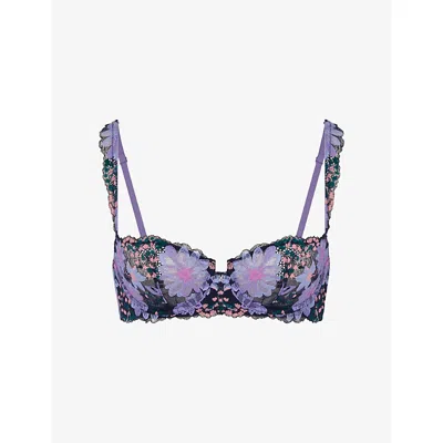 Savage X Fenty X Fenty Womens Dark & Stormy Blue Fleur Fantasy Balcony Underwired Lace Bra 34ddd