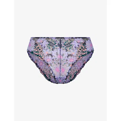 Savage X Fenty X Fenty Womens Dark & Stormy Blue Fleur Fantasy Lace Cheeky Stretch-lace Briefs In Purple