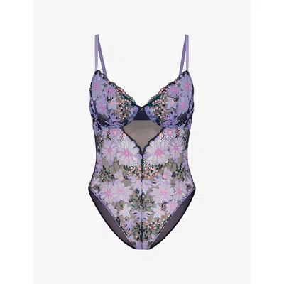 Savage X Fenty X Fenty Womens Dark & Stormy Blue Sfleur Fant Teddy Lace Body Xs In Purple