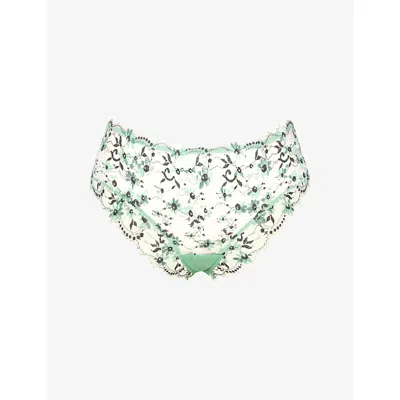 Savage X Fenty X Fenty Womens Green Mystique Daisy Darling Cheeky Lace Briefs
