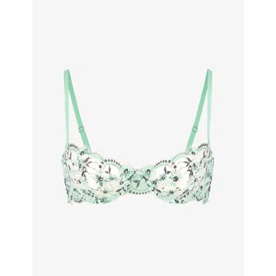 Savage X Fenty X Fenty Womens Green Mystique Daisy Darling Lace Unlined Balconette Bra 32ddd