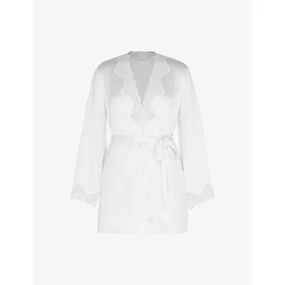 Savage X Fenty X Fenty Womens Hazy White Nite Shade Lace-trim Satin Robe Xl