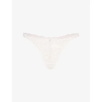 Savage X Fenty X Fenty Womens Hazy White Romantic Corded Lace G-string Thong