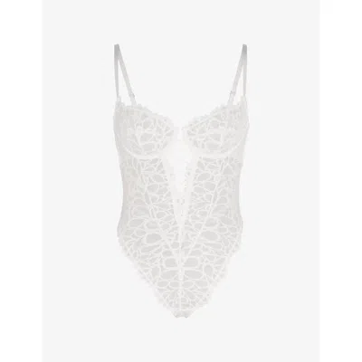 Savage X Fenty X Fenty Womens Hazy White Savage Not Sorry Underwired Lace Teddy In Yellow