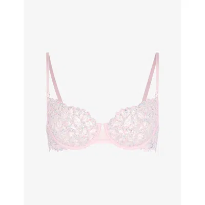 Savage X Fenty X Fenty Womens Pink Cherry Savage Not Sorry Printed Unlined Lace Balconette Bra In Neutral