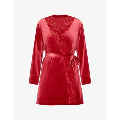 Savage X Fenty X Fenty Womens Red Cognac Rush Velvet Short Robe