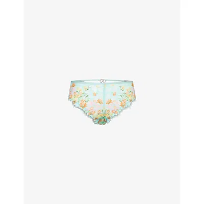 Savage X Fenty X Fenty Womens Splash Me Blue Floral Savage Not Sorry Strappy Cut-out Cheeky Lace Briefs Xs