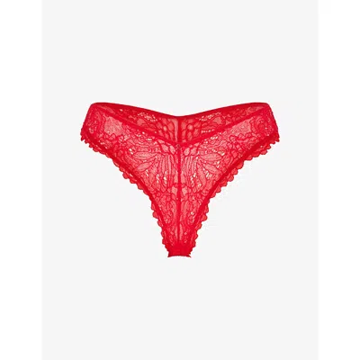 Savage X Fenty X Fenty Womens Timeless Red Romantic Corded Lace Brazilian Briefs Xs