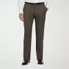 Savane Premium Stretch Expandable Waist Mens Straight Fit Dress Flat Front Pant In Brown