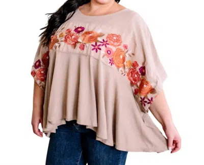 Savanna Jane Bold Embroidered Floral Top In Natural Dahlia In Pink
