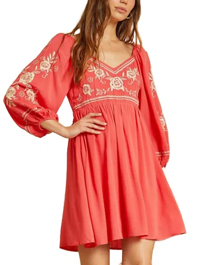 Savanna Jane Coral Quarter Sleeve Dress In Red In Multi
