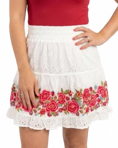 Savanna Jane Floral Embroidered Skirt In White