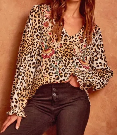 Savanna Jane Leopard Print V-neck Top In Beige