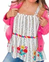 Savanna Jane Nancy Top In White Multi In Multi