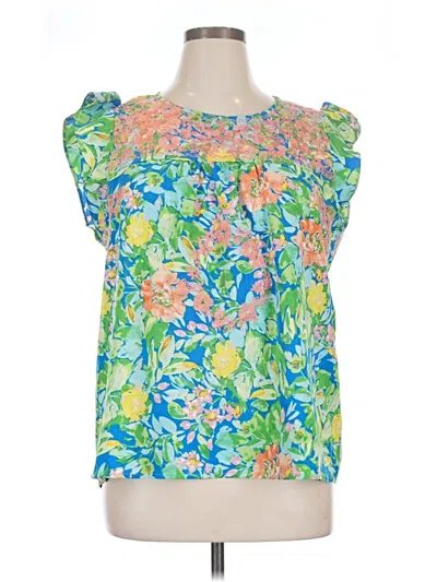 Pre-owned Savanna Jane Short Sleeve Blouse In Green
